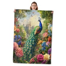 Graceful Peacock Blanket Warm  Cozy Flannel Throw Blanket 60x50 Inch Peacock14