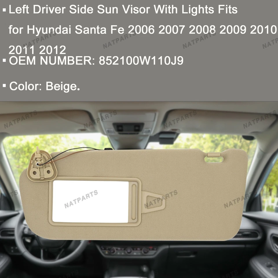 Солнцезащитный козырек левого водителя с фонарем для Hyundai Santa Fe 2006-2012 852100W110J9 - Изображение 3 из 4