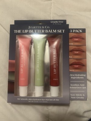 Juliette & Co.The Lip Butter Balm Set 3 Pack Candy Mint Cherry Vegan Crueltyfree