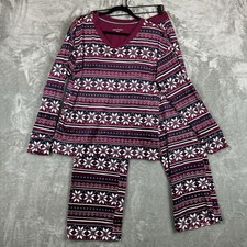 Nautica Fleece Pajama Set Women s S Burgundy Nordic Print Long Sleeve NEW