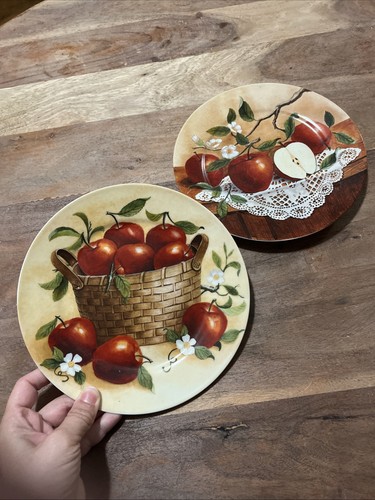 2 Vintage Keramik Apfel Teller 8" rund Landhaus Dekor gebraucht
