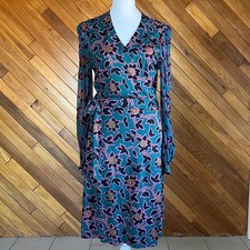 Diane von Furstenberg Silk Floral Wrap Dress with Sheer Sleeves