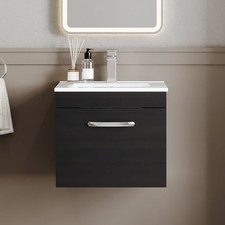 Nuie Athena Wall Hung 1-Drawer Vanity Unit with Basin 2 Charcoal Woodgrain 500mm