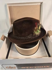 STETSON The Sovereign Mens Brown Felt Fedora 7-1/8 with Box; Minimal Use!