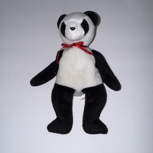 Ty Beanie Babies Panda Bear With Red Bow Named Fortune - Picture 3 of 6