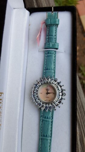 Baby Sky Azul Cuero STrap TJC Nuevo en Caja Reloj Trasera de Acero Inoxidable Zirconia S - Imagen 4 de 4