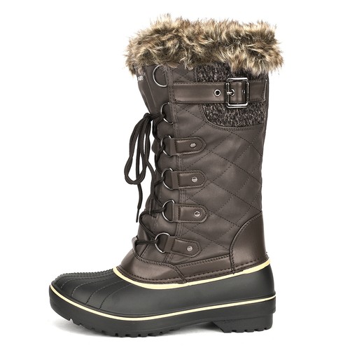Women's Waterproof Mid Calf Boots Faux Fur Lined Zipper Warm Winter Snow Boots - Picture 30 of 40