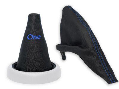 FOR MINI COOPER R50 GEAR SHIFT + HANDBRAKE GAITER LEATHER EMBROIDERY One BLUE