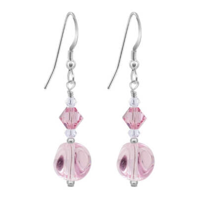 Rose and Clear Austrian Crystals 925 Sterling Silver Hook Drop Earrings