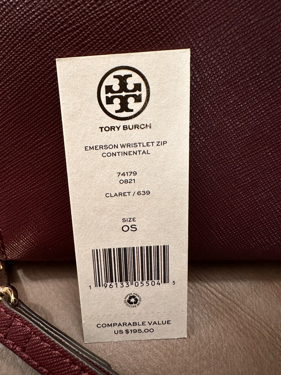 Tory Burch Emerson Wristlet Zip Continental Wallet Claret Burgundy 