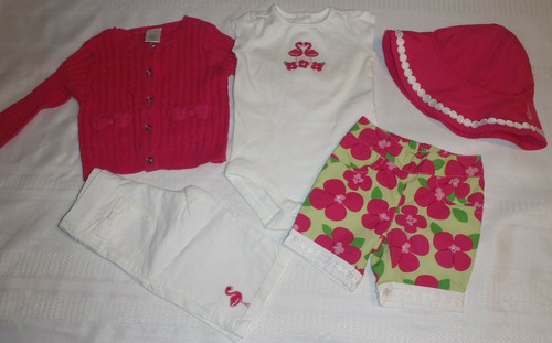 GYMBOREE Girls 3-6 Month Flamingo Flowers Hat Pants Bodysuit Sweater Outfit NWT - 第 2/2 張圖片