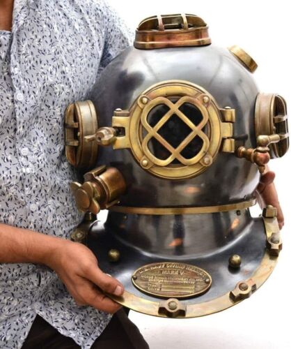 18" Antique Finish Brass Scuba Maritime U.S Navy Mark V Divers Diving Helmet - Picture 2 of 4