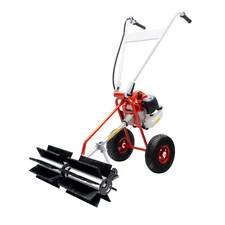 Walk Behind Gas Power Sweeper Broom 43cc Gas Engine Sweeper Lawn Gravel Turf