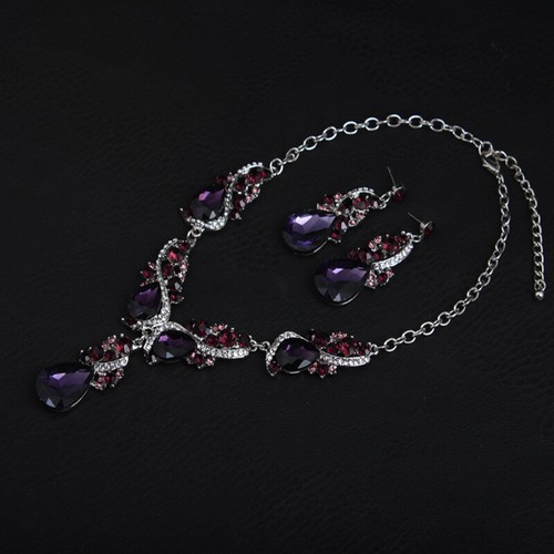 Crystal Necklace Earring Statement Choker Bibs Collar Bridal Wedding Jewelry Set - Picture 76 of 77