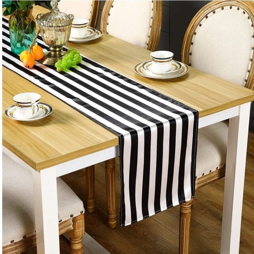 Rectangular Striped Table Runner Satin Fabric Table Cover Tablecloth Kitchen