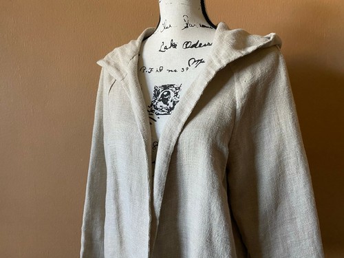 MICHAEL KORS ITALY Beige Linen Hooded Open Front Light Thin Jacket Size 10 - Picture 6 of 7