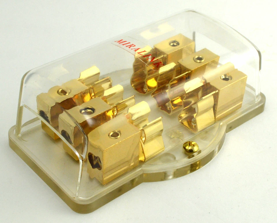 3 8-Gauge In 3 8-Gauge Out Gold Plated AGU Fuse Holder Distribution Block 150AMP - Image 4 of 4