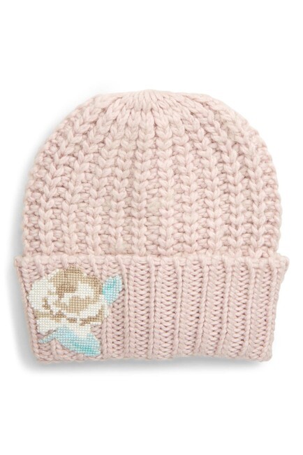 New Free People Everything Rosy Applique Beanie Hat - Blush  display picture 1