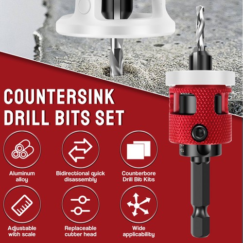Countersink Drill Bit Set Sturdy Countersink Bit Set Versatile Wood/