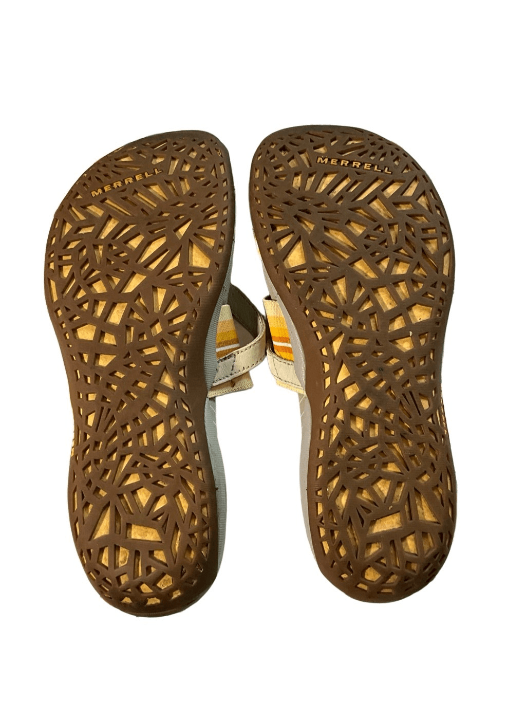 Sandalo slip on giallo e crema Merrell con punta infradito
