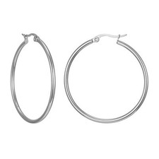 Cute New Stainless Steel Silver Smooth 40mm / 1.5" Round Hoop Earrings