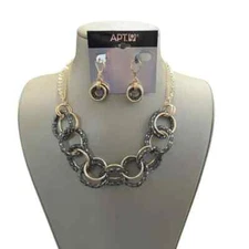 Apt 9 Women's Gold Plated Gunmetal Popcorn Necklace & Earring Set NWT