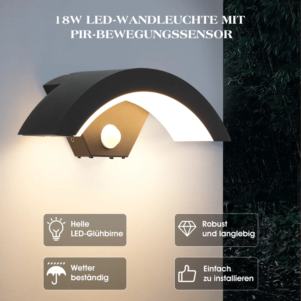 LED Außenleuchte mit Bewegungsmelder Wandleuchte Außenlampe Wandlampe Leuchte - Bild 2 von 4