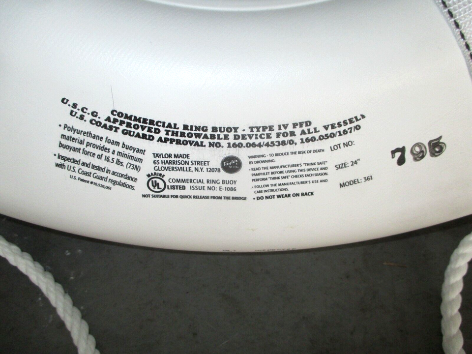 TAYLORMADE US COAST GUARD APPROVED 24" BUOY LIFE RING 361 THROWABLE