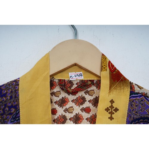 Bohemian Silk Dressing Gown Indian Vintage Silk Sari Kimono With Belt RS - 2968 - Picture 6 of 6
