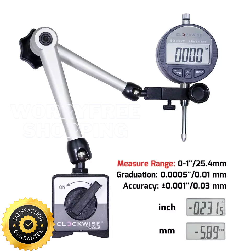 Digital Dial Indicator Gauge with Magnetic Base - Inch/Metric Calibration Tool