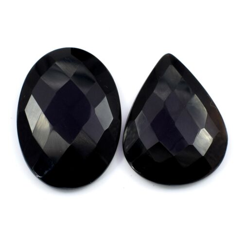 83 CT's AAA Grade BLACK ONYX GEMSTONE 34 to 36 mm FLAT BACK FACETED GEMS TA-1077 - Picture 1 of 4