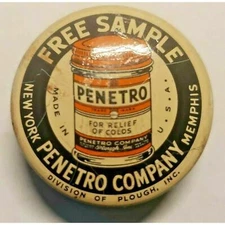 Vintage free sample penetro salve advertising medicine round tin