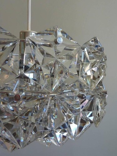 1970s Kinkeldey Vintage Cut Multifaceted Crystal Light Chrome Pendant Chandelier - Picture 6 of 8
