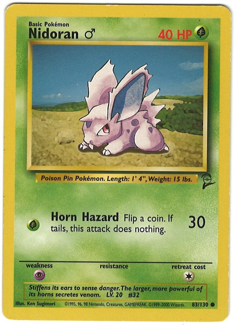Nidoran 83/130 Pokemon Card Base Set 2 Common 40 HP Lightly Played NY