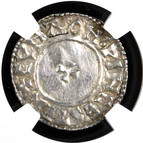 England 978 - 1016 King Aethelred II Silver Penny NGC AU Peck Marked S-1154 - Picture 2 of 4
