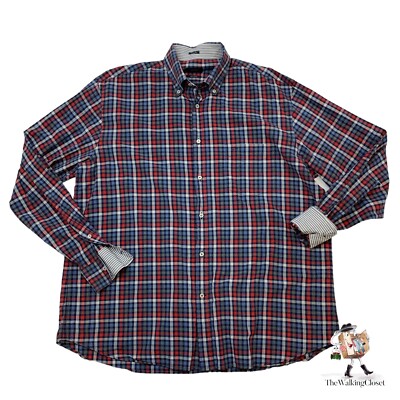 Paul & Shark Shirt Mens XL (44) Gingham Soft Touch Cotton Button Down Made Italy