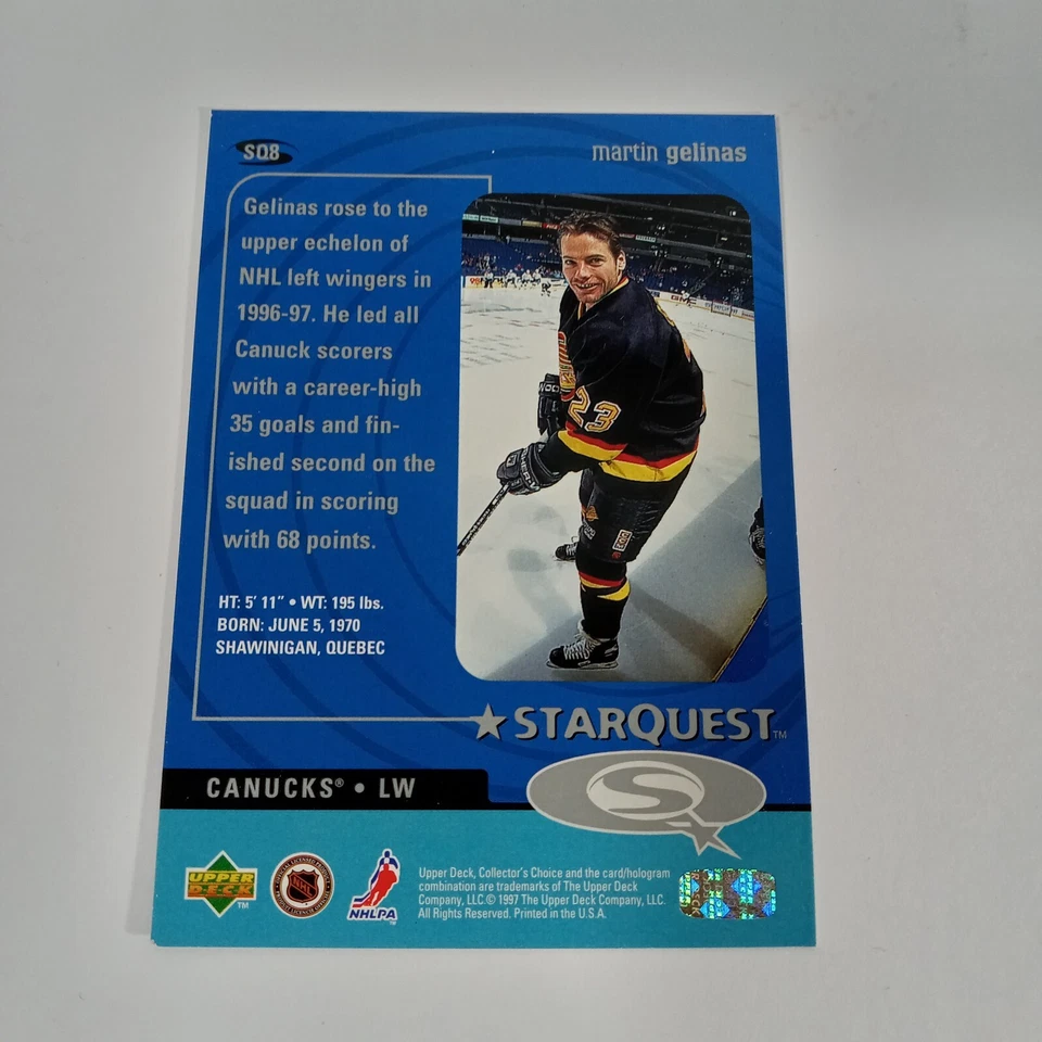 1997 Upper Deck Collectors Choice Star Quest Martin Gelinas #SQ8 Canucks - Image 2 of 2