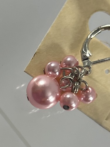 Erica Lyons Earrings Silver Tone Dangle Pink Beads Cluster 1.25" Long New - Picture 2 of 5