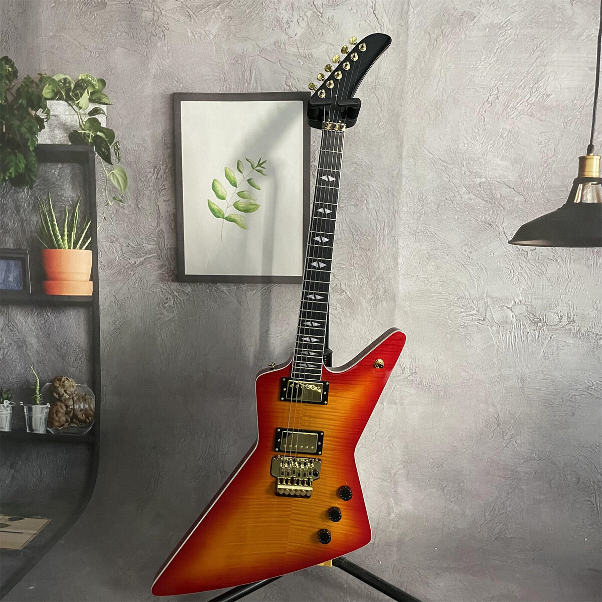 Explorer Electric Guitar Sunburst Body 6 String Flame Maple Explorer Electric Guitar Sunburst Body 6 String Flame Maple