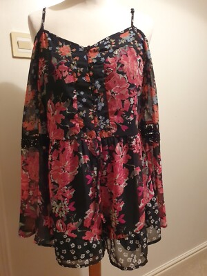 Band of Gypsies Womens Playsuit Romper Size M Black Floral Long