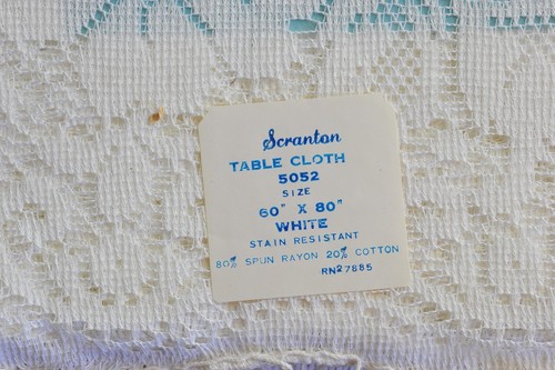 VTG Scranton Co Woven Lace Tablecloth 60 x 80 White holiday floral AD - Picture 3 of 8