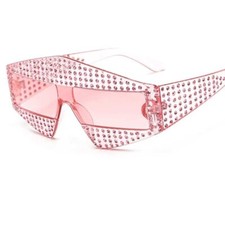 Rhinestone Sunglasses Women Fashion Visor Shield Trendy Pink Street Wear Trendy