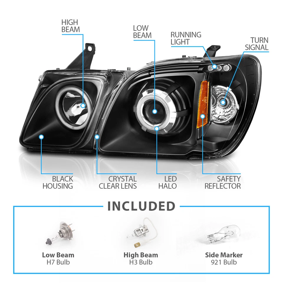 [Doble LED Halo] Para Lexus LX470 1998-2007 Proyector Faros Negros Faros Foto 3 de 4