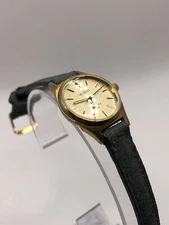 Vintage Helbros Women’s Watch Gray Band Gold Bezel Pigskin 11mmR (New Battery)