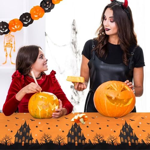 2Pcs Halloween Tablecloth 54"x72" Rectangular Table Covers Halloween Party Decor - Picture 3 of 7