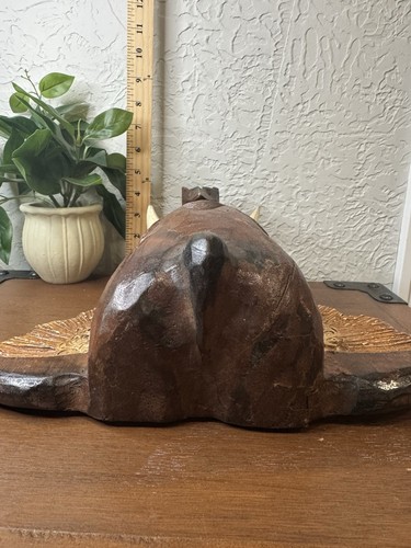 Hand Carved Wooden Elephant Head Sculpture Wall Hanging Office Decor 12x12 Large - Picture 7 of 9
