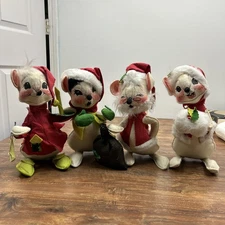 Vtg Annalee Christmas Mouse Dolls Lot of 4 1965-1971 Santa Mrs Caroler Candle