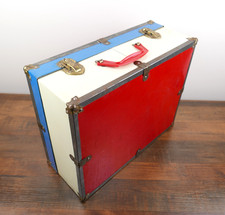 Vintage Roller Skate Metal Carrying Case Box Storage Trunk Travel Blue Red White