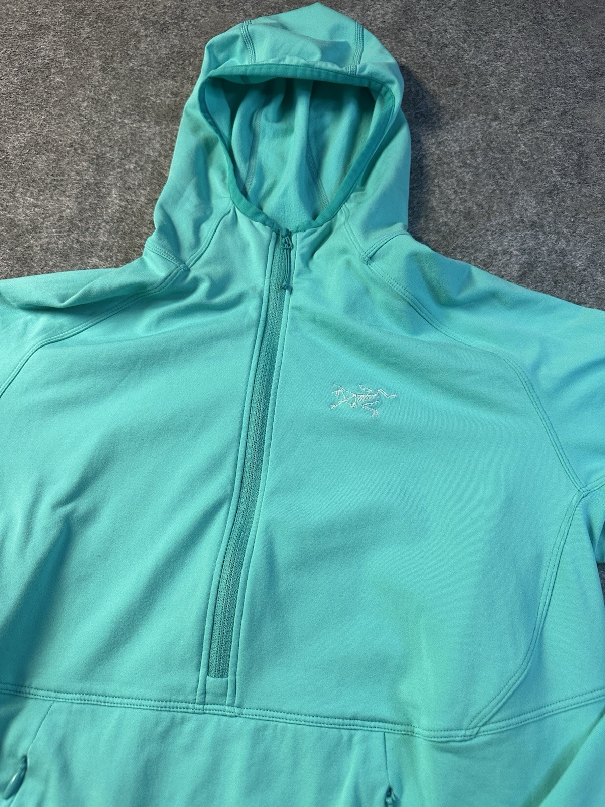 ARC'TERYX Arcteryx Zoa Giacca Donna Felpa con Cappuccio Mezza Zip Blu Teal Logo Tg S P