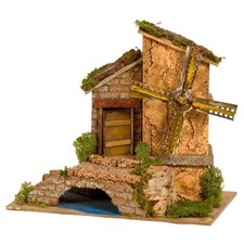 Mulino A Vento Presepe Con Ruota Girevole In Sughero E Muschio 31x17x23 cm